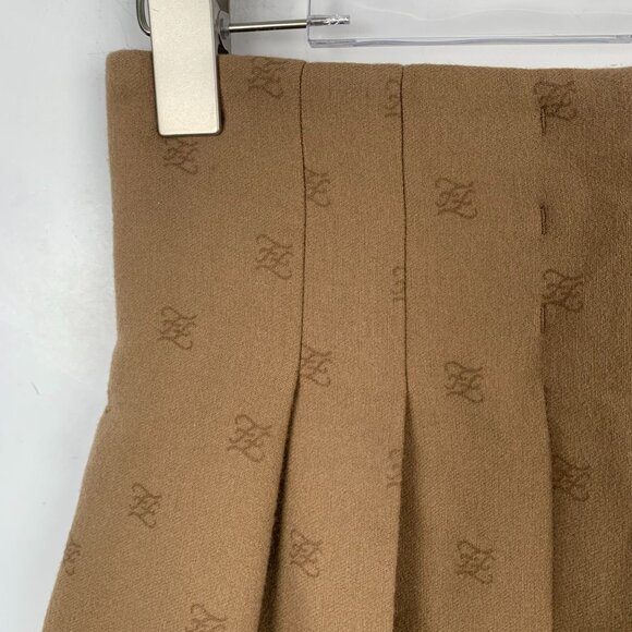 Fendi Roma Womens Brown Logo Pleated Wool & Cashmere Shorts Size M Made In Italy - Picture 6 of 7